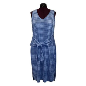 H by Halston Women's Blue Stripes Lined Sleeveless Front Tied Dress Sz L
